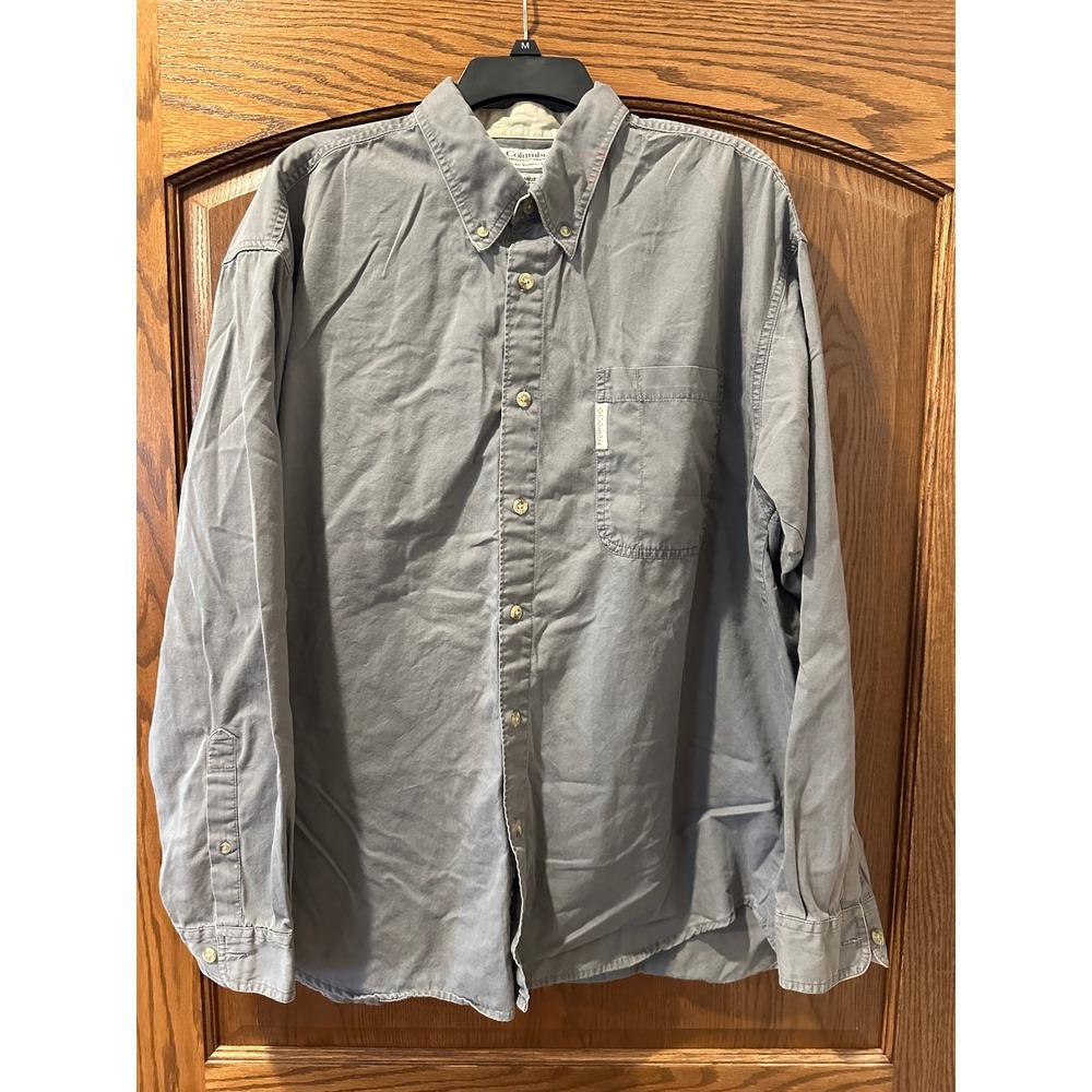Columbia Mens XL Button Down Long Sleeve Shirt Gray Cotton‎ Casual